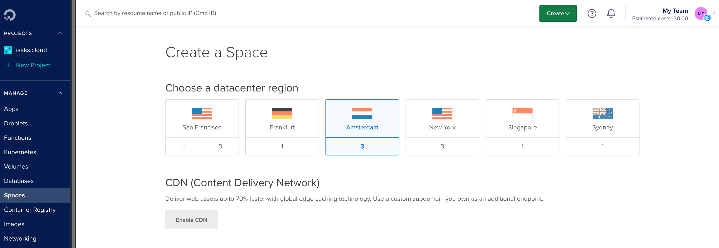 Creating a DigitalOcean Space