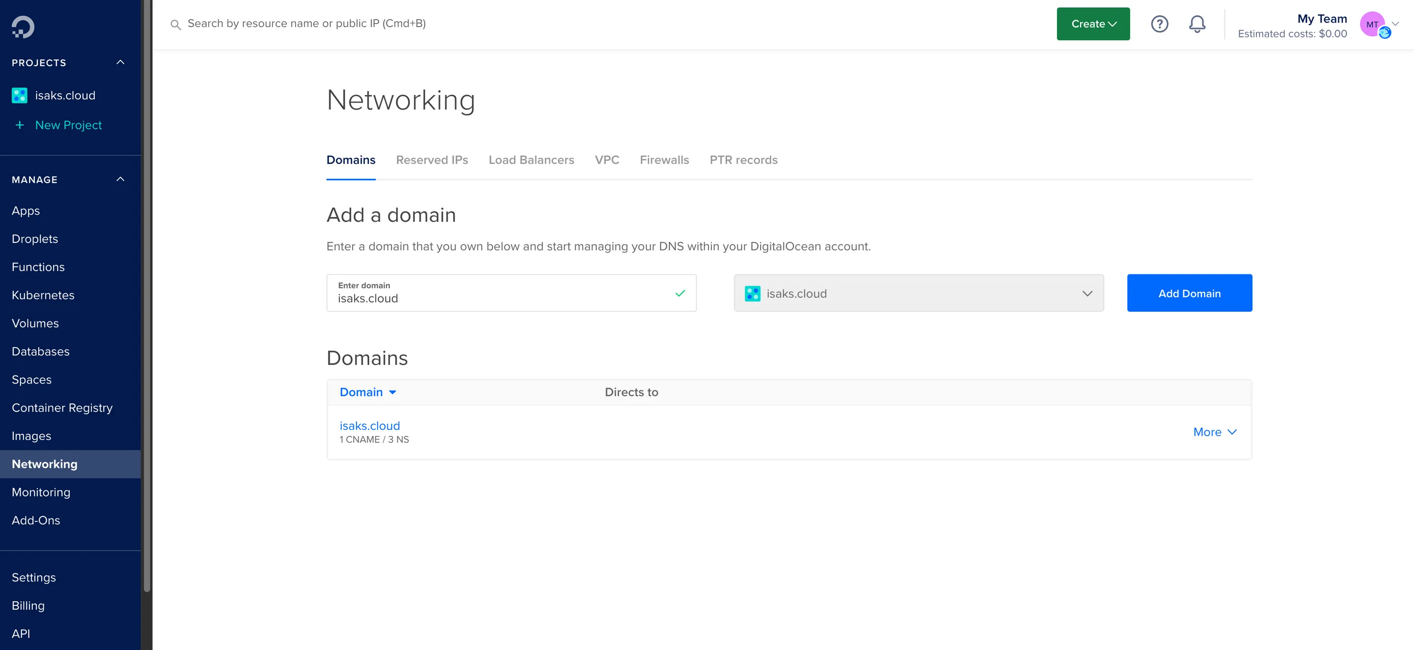 Adding domain to digitalocean